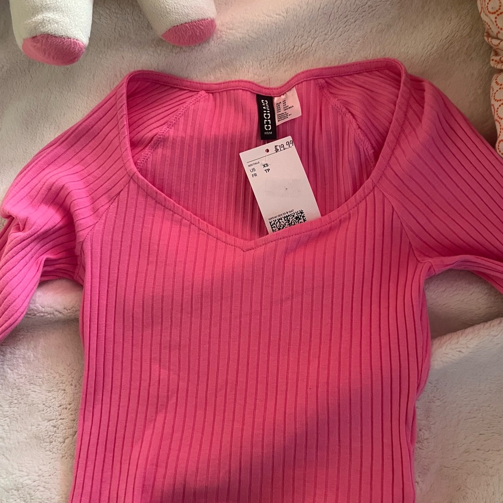 Pink Ribbed Long Sleeve Top - Picture 3 of 4